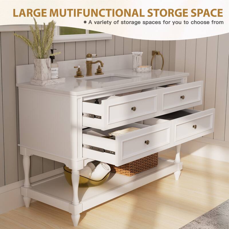 48-Inch Solid Wood Bathroom Vanity with Four Storage Drawers - Elegant and Durable Design