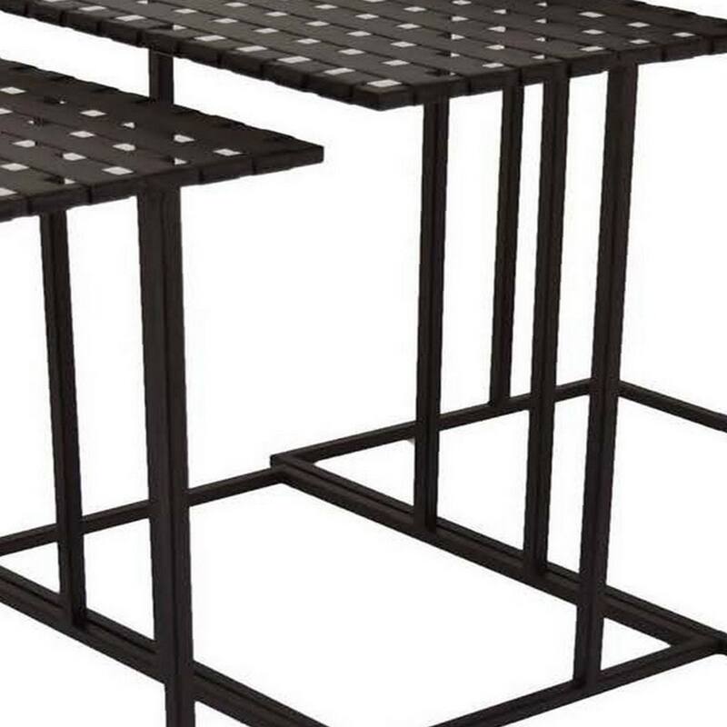 Set of 3 Plant Stand Side Tables, Rectangular Mesh Top, Black Metal Frame