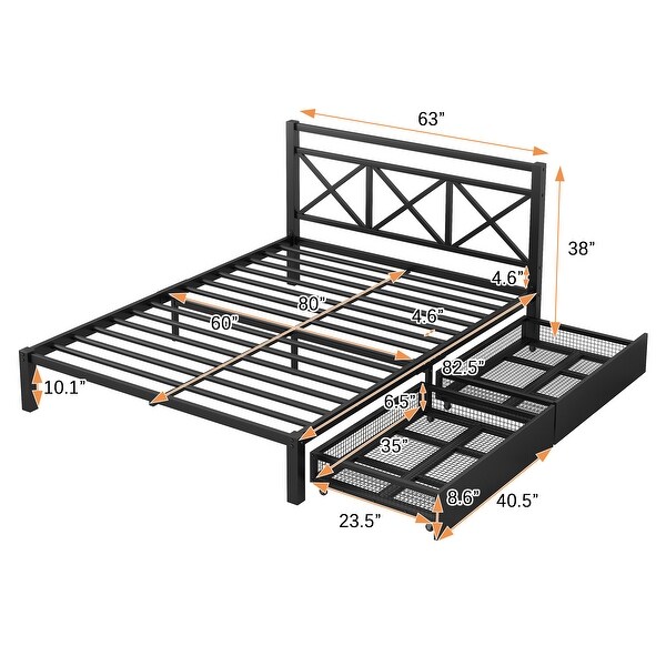 Metal bed frame with drawers sales