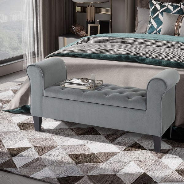 HOMCOM 50 Storage Ottoman Bench, Upholstered Ottoman Foot Rest With Linen Fabric And Soft Close Lid For Entryway Gray~1g2mftcooc001