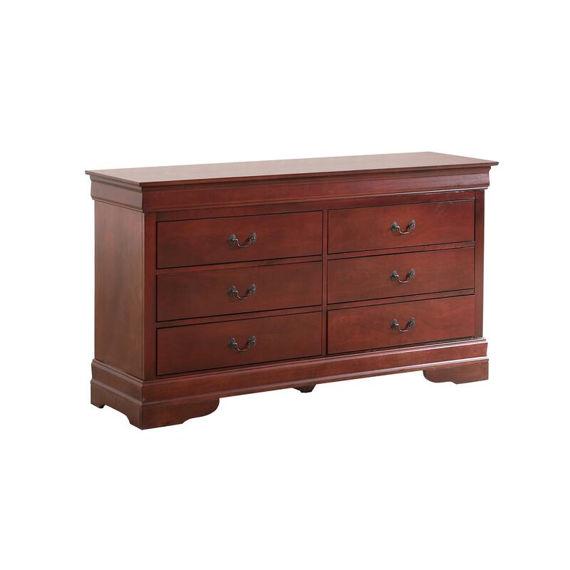 6-Drawer Cherry Double Dresser with Classic Wood Finish, Smooth Glide Drawers, and Traditional Bedroom Design