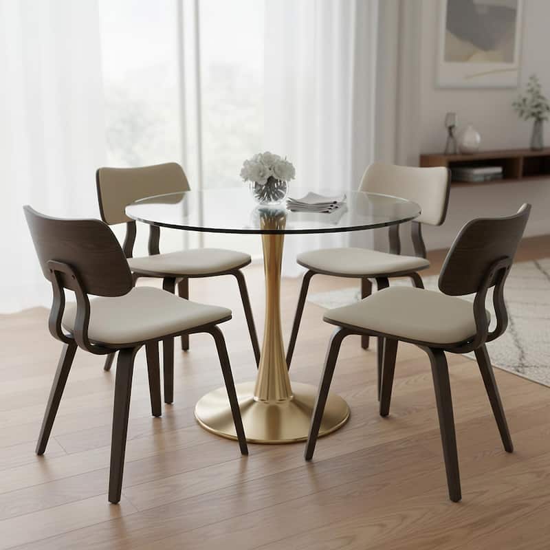 Bristol 40" Modern Round Dining Table with Accent Gold Steel Pedestal Base, Scratch-Resistant and Easy-Care
