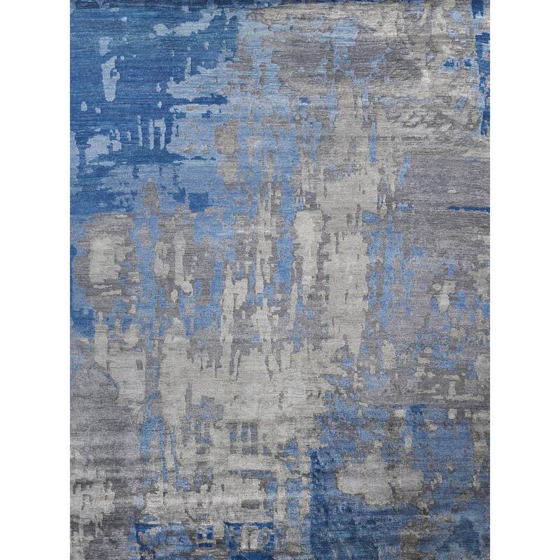 EXQUISITE RUGS Bamboo Silk Hand-knotted Blue/Grey Area Rug.