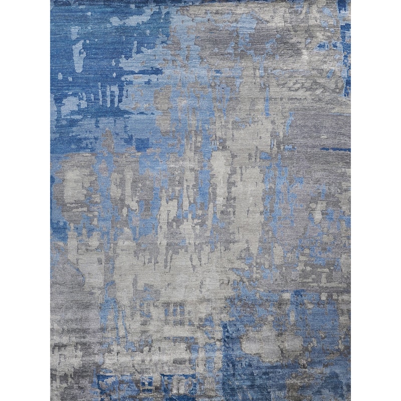 EXQUISITE RUGS Bamboo Silk Hand-knotted Blue/Grey Area Rug.