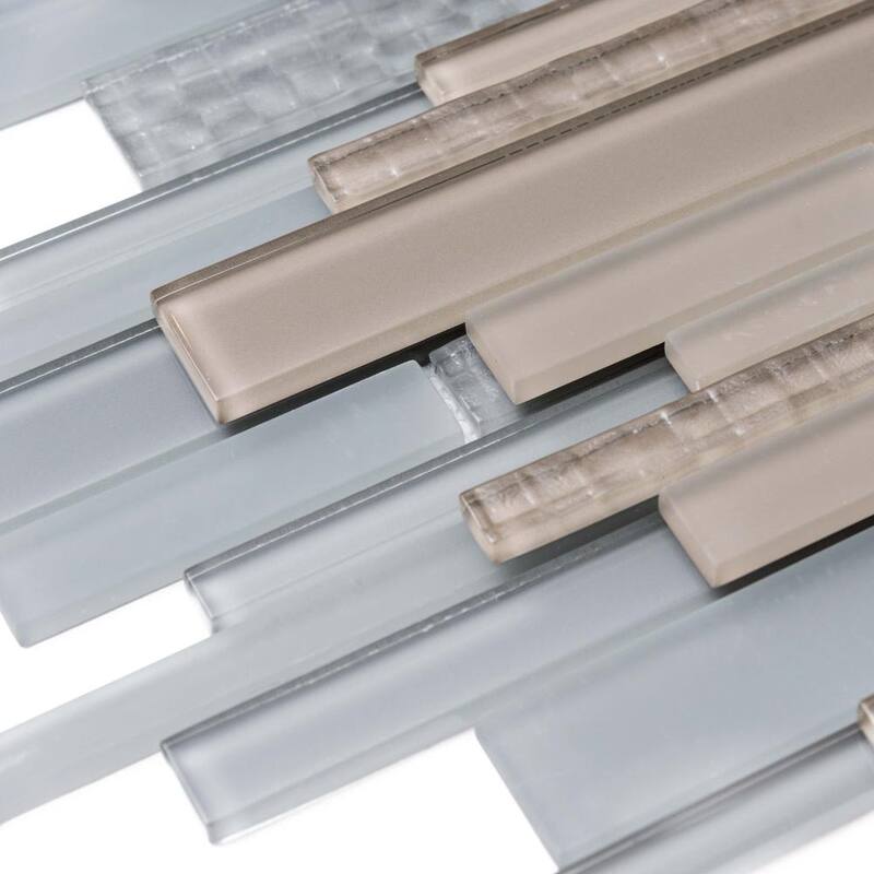 Karma Random Sized Brick 12x12 Light Grey Glass Mosaic Tile - Wall & Backsplash