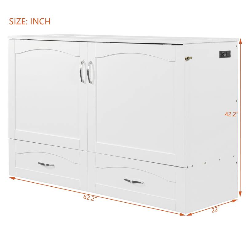 Multi-Function Wall Bed Cabinet Foldable Murphy Bed with Smooth Pulley Design, Dual Drawers, USB Ports and Flexible Slats