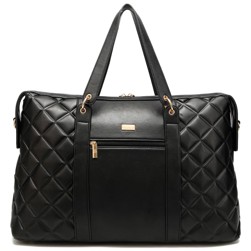 Badgley Mischka Quilted Vegan Leather Weekender Tote Bag