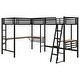 preview thumbnail 9 of 9, Black Twin Size Double Loft Bed with 2 Built-in Desks, Metal Loft Bed Frame with Safety Guardrails, Space-Saving Noise Free