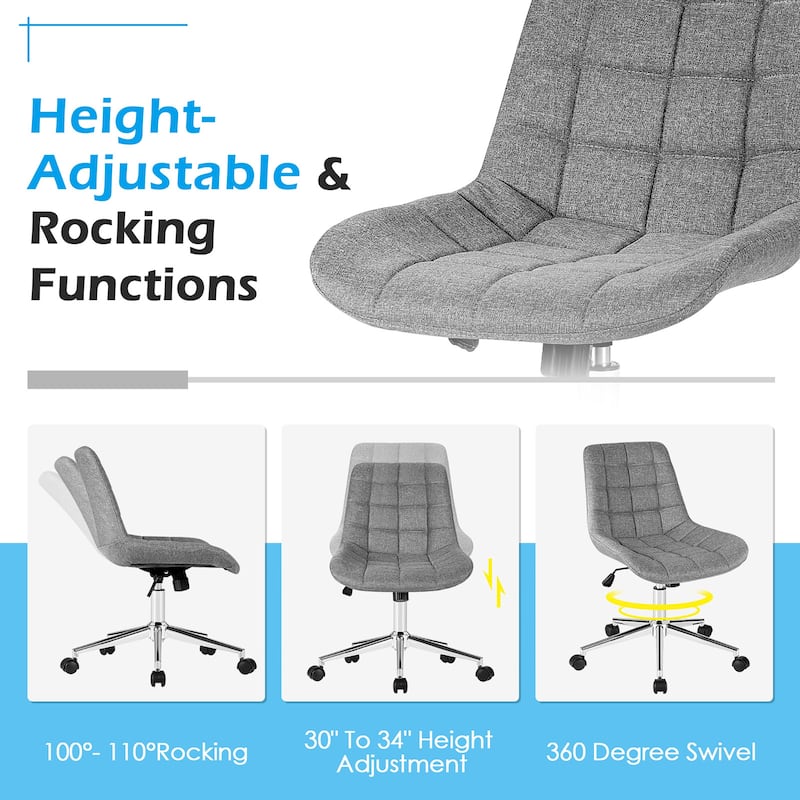 Costway Upholstered Armless Office Chair with Adjustable Height &