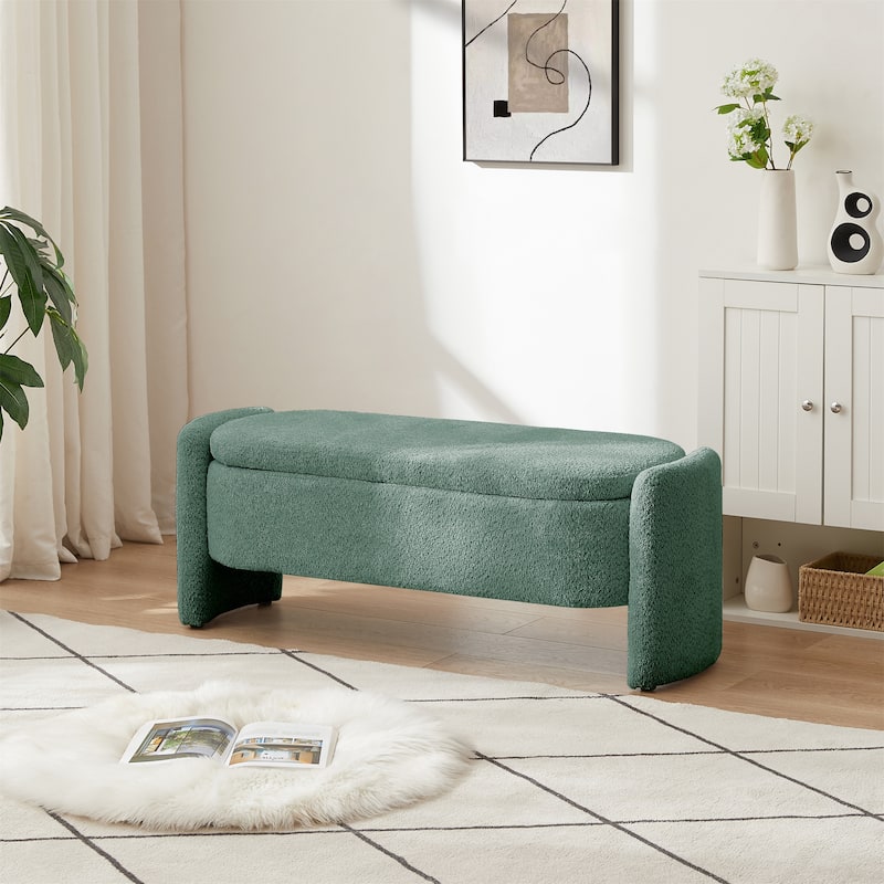 3D Lamb Fleece Fabric Bench - Green+Dark Green