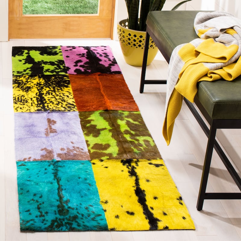 SAFAVIEH Handmade Studio Leather Terza Modern Leather Rug - 2'3" x 7' Runner - Black/Multi