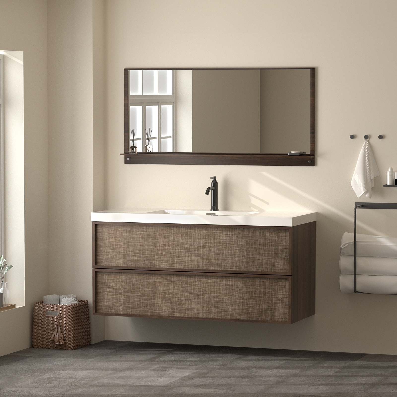Zephyris 48 in. 60 in. Dark Walnut Floating Bathroom Vanity with Woven Texture