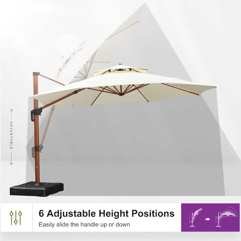 PURPLE LEAF 10/11/12ft Round Wood Pattern Patio Cantilever Umbrella with Base