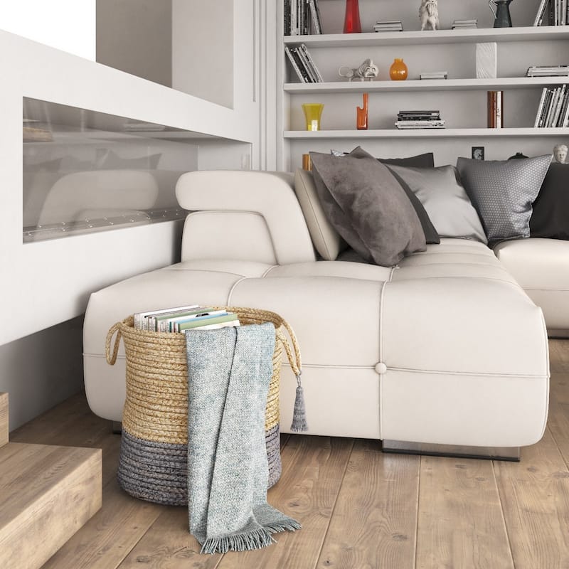 Sevita Two-Tone Jute Hand-Stitched Storage Basket with Handles