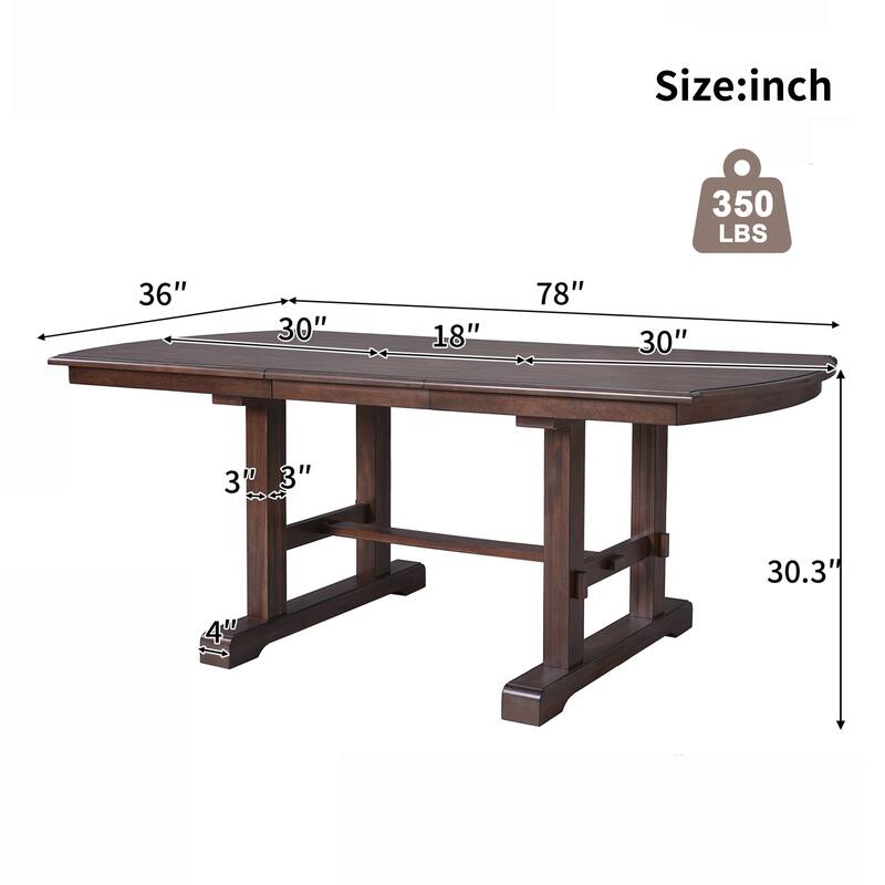 Roomfitters 60 to 78" Extendable Dining Table, Farmhouse Wooden Kitchen Table with Removable Leaf, Table for 4 to 8