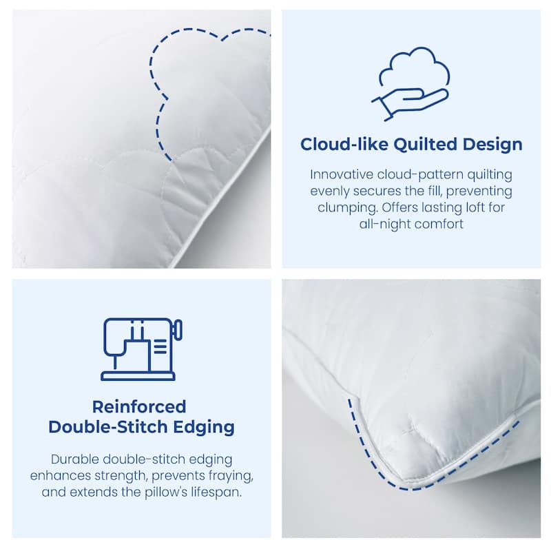 2 Pack Hotel Quality Goose Feather Bed Pillows for Side & Back Sleepers