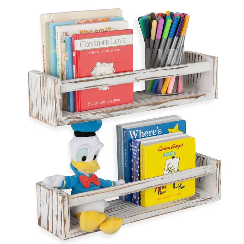 Wallniture Utah Wood Wall Shelves for Book and Toy Storage (Set of 2) - Burnt White