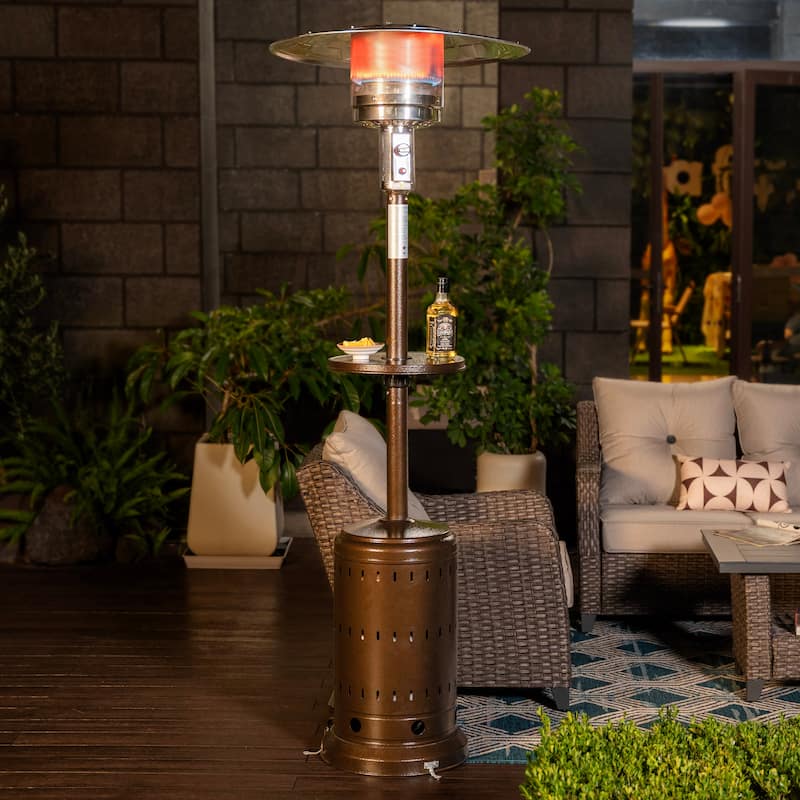Outdoor Metal Propane Gas Patio Heater with Wheels and Drink Stand