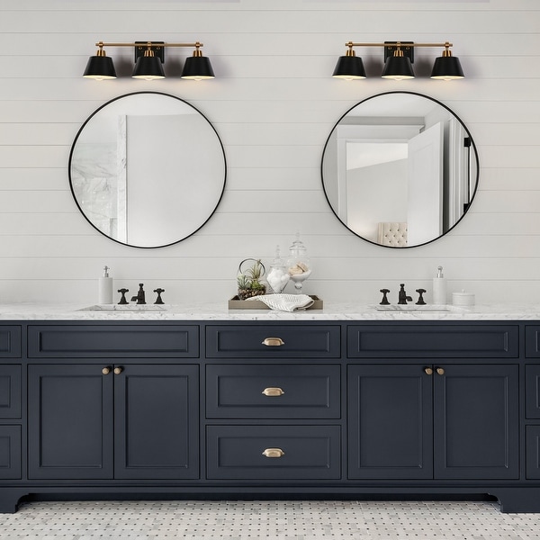 Modern Farmhouse Black Gold 3 Light Bathroom Vanity Lights Dimmable Wall Sconces On Sale Bed Bath Beyond 34114284