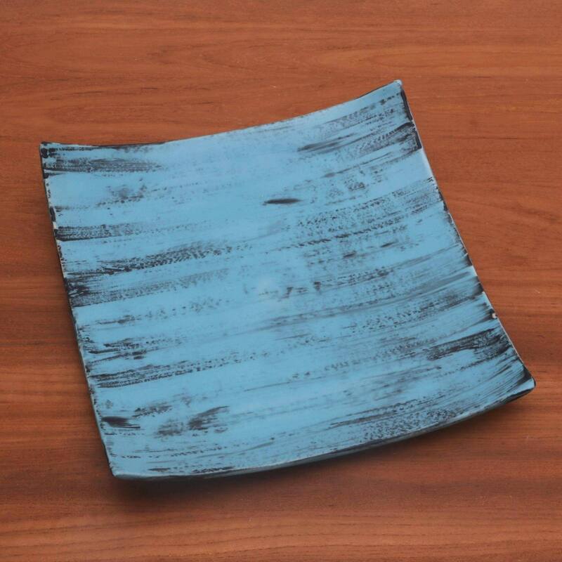 NOVICA Handmade Daydreams In Blue Ceramic Platter (Indonesia) - 1.8" H x 11.5" W x 11.5" D