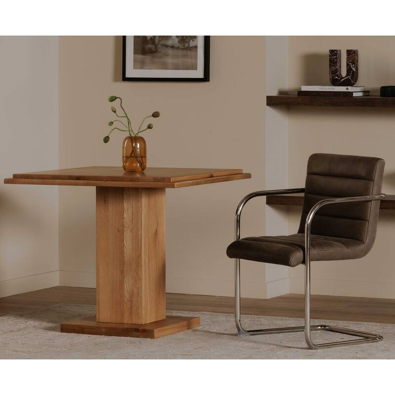 NADAAL STUDIOS Calyx Bar Table, Double Square Solid Walnut Top with Curved Edge, Square Base, Natural Walnut