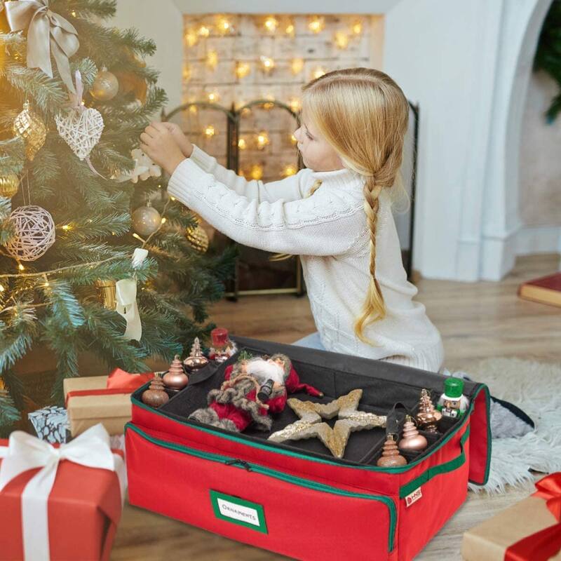 Premium Christmas Ornament Storage Box - Hold Up to 72 - 3 Inch Ornaments, + 8 Side Slots for Figurines, Nutcrackers, etc.