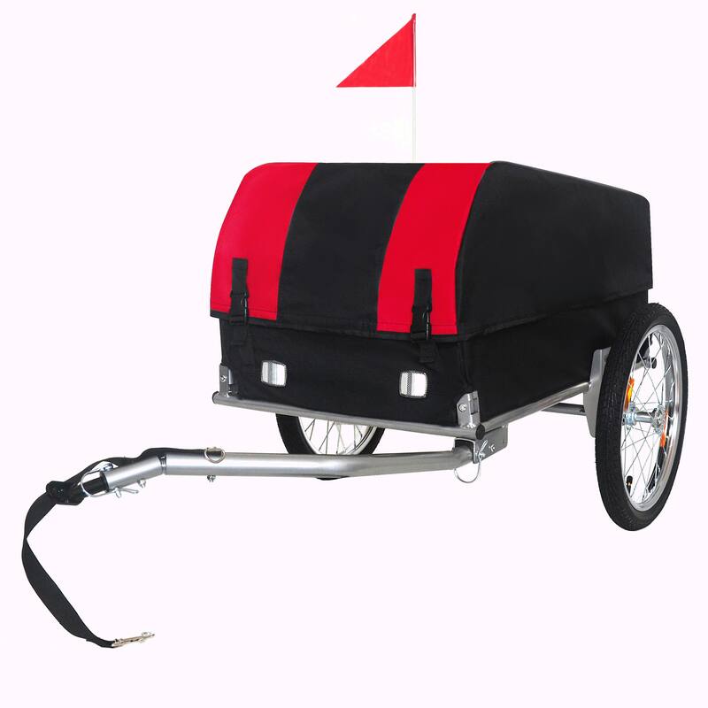 Heavy-Duty Bike Cargo Trailer with Removable Waterproof Cover - 88 lbs Capacity, 16" All-Terrain Wheels - Red+Black