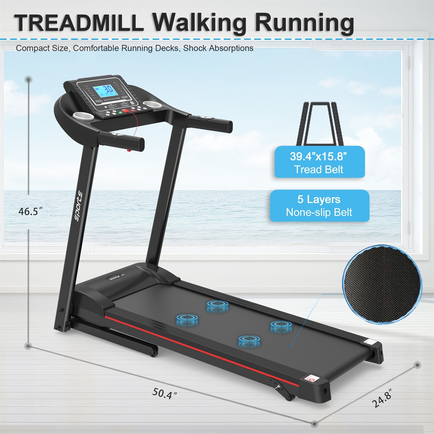 Home Foldable Treadmill, Electric Walking Running Machine with LCD