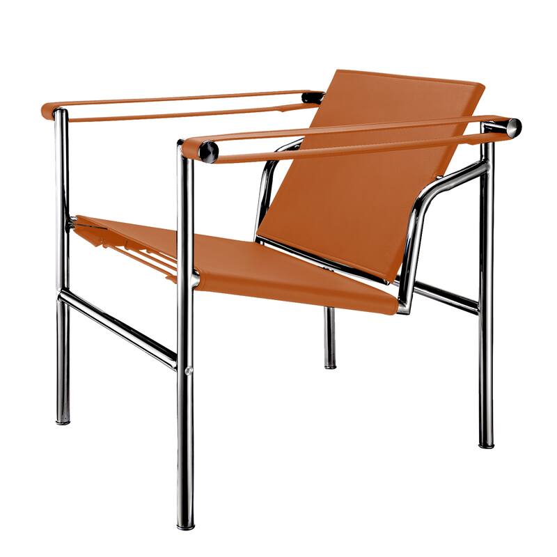HomeRoots 24" Terra Cotta and Silver Faux Leather and Stainless Adjustable Back Arm Chair - 23.62 in. x 24.80 in. x 24.41 in.