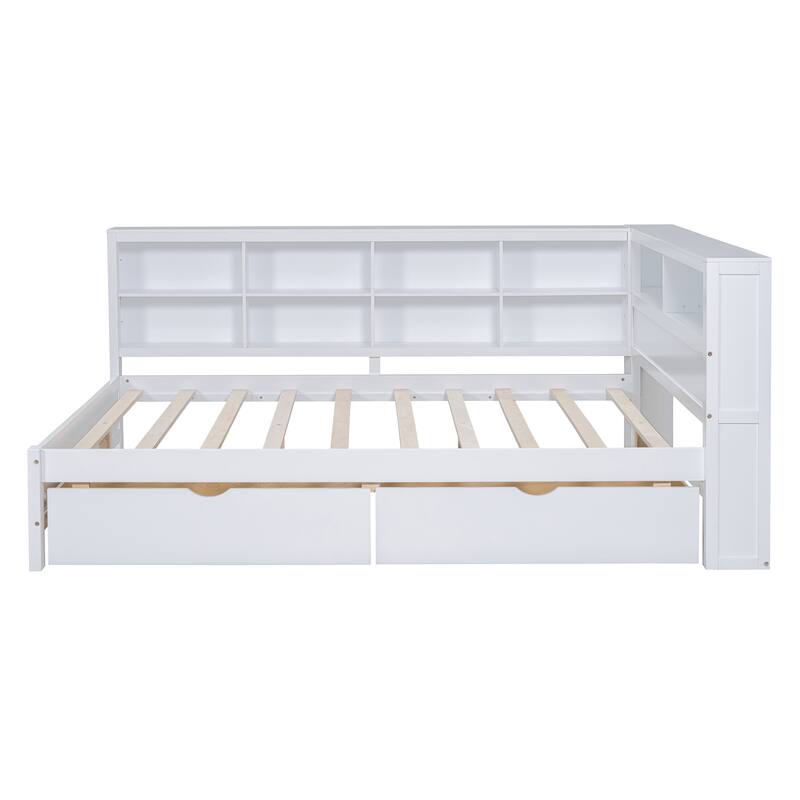 Full Size Wood Daybed with 2 Storage Drawers,Storage Shelf and USB Charging Ports