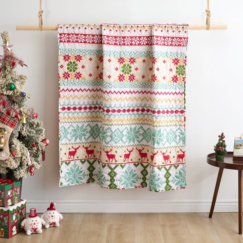 Festive Winter Holiday Reversible Quilted Throw Blankets