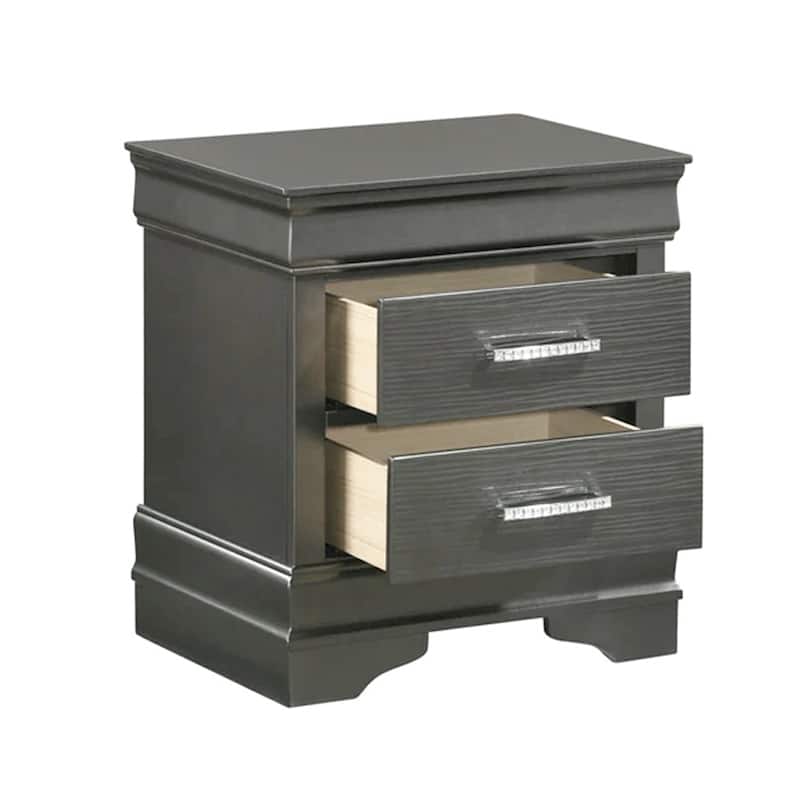2 Drawers Wooden Nightstand with Bar Pull Handles in Dark Gray