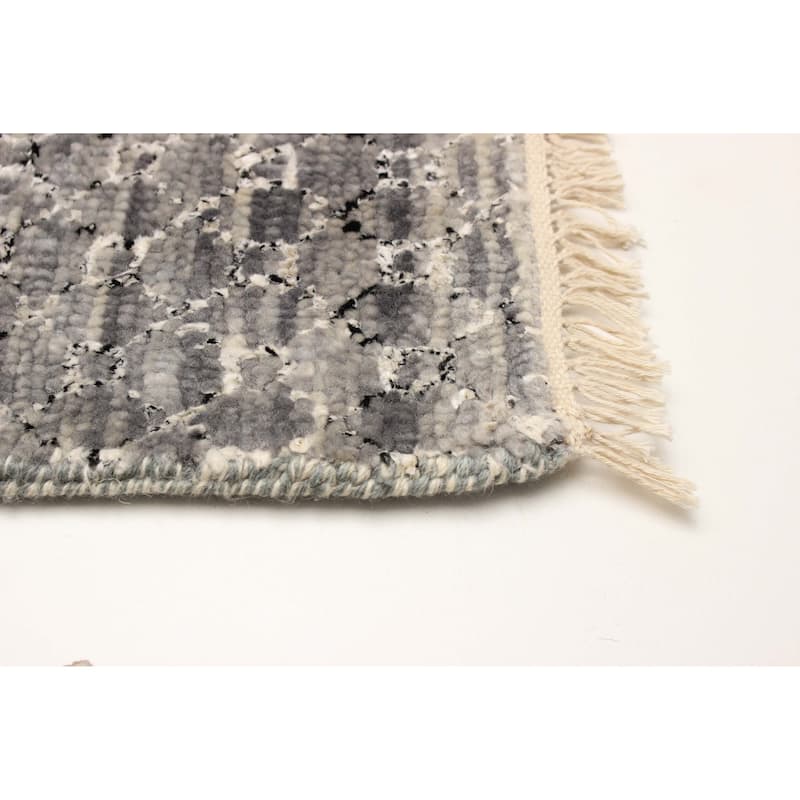 ECARPETGALLERY Hand-knotted Silk Shadow Grey Viscose, Wool Rug - 3'0 x 15'0