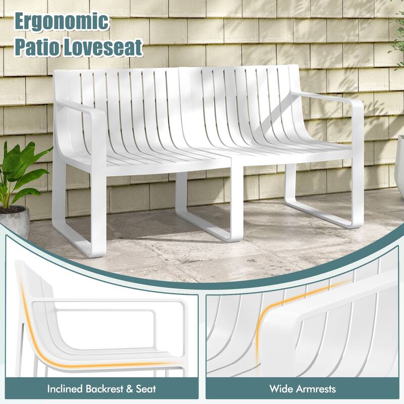 Gymax Patio Loveseat 2-Person Bench w/ Curved Backrest Slatted Design