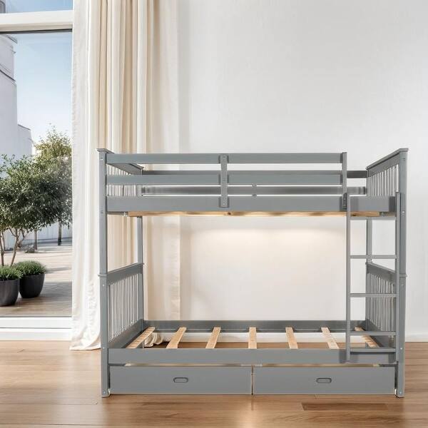 slide 2 of 12, Full-Over-Full Bunk Bed with Ladders and Two Storage Drawers Grey