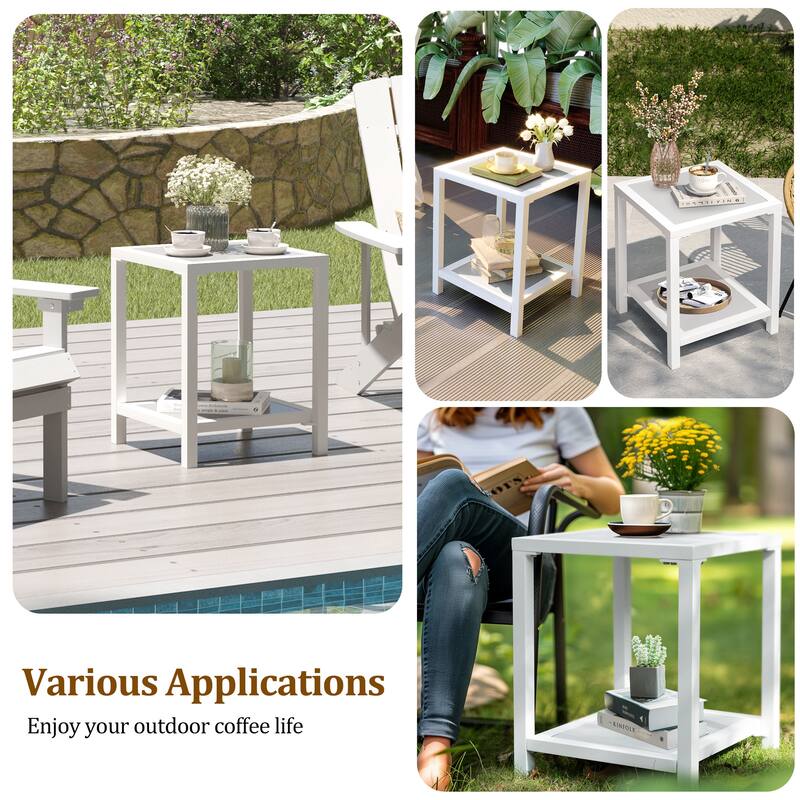 Outdoor Patio 2-Tier Small Square Side Table - 15.7 in L * 15.7 in W * 19.7 in H