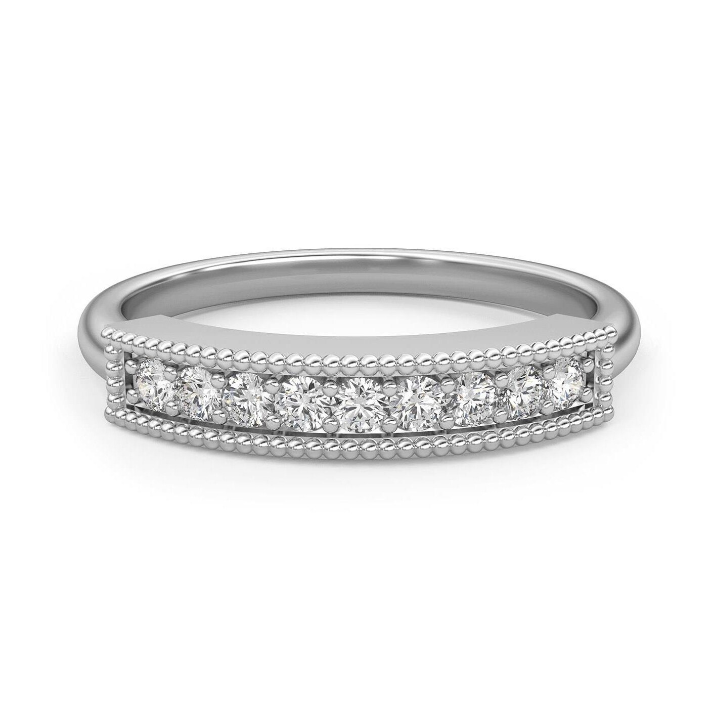 Pillar Front 14K Gold 0.20 ct. Lab Diamond Milgrain Wedding Ring
