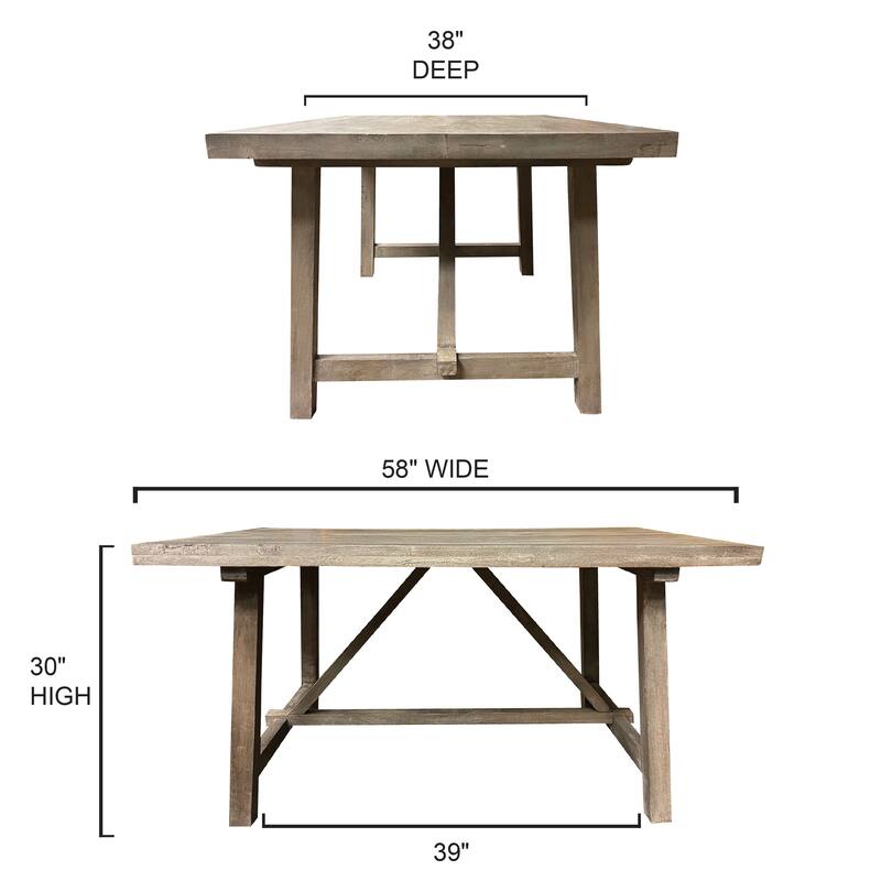 Trestle Farm House Mango Wood 58 in. Dining Table - Grey - 58"Lx38"Wx30"H