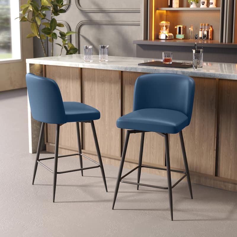 26.77" Counter Height Swivel Bar Stools with Backs and Metal Legs - Dark Blue - 2PC