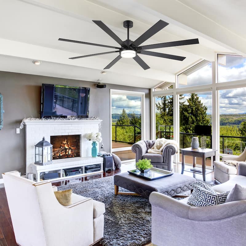75"/80" Modern Matte Black Ceiling Fan with LED Light and Remote(8/10 Blades)