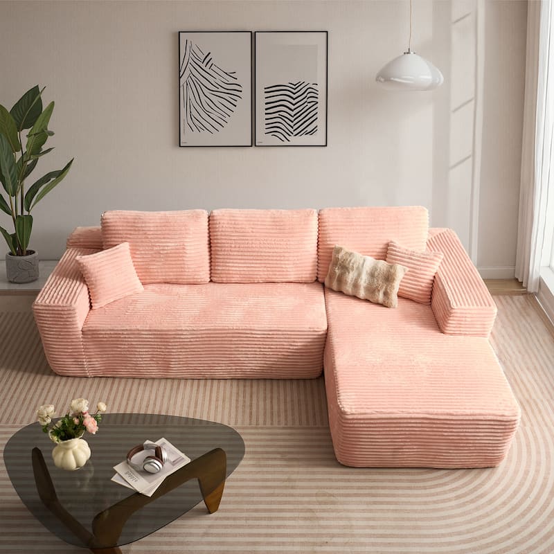 HOOOWOOO Modern Upholstery Chaise Sofa with Pillows for Living Room - PlushPink