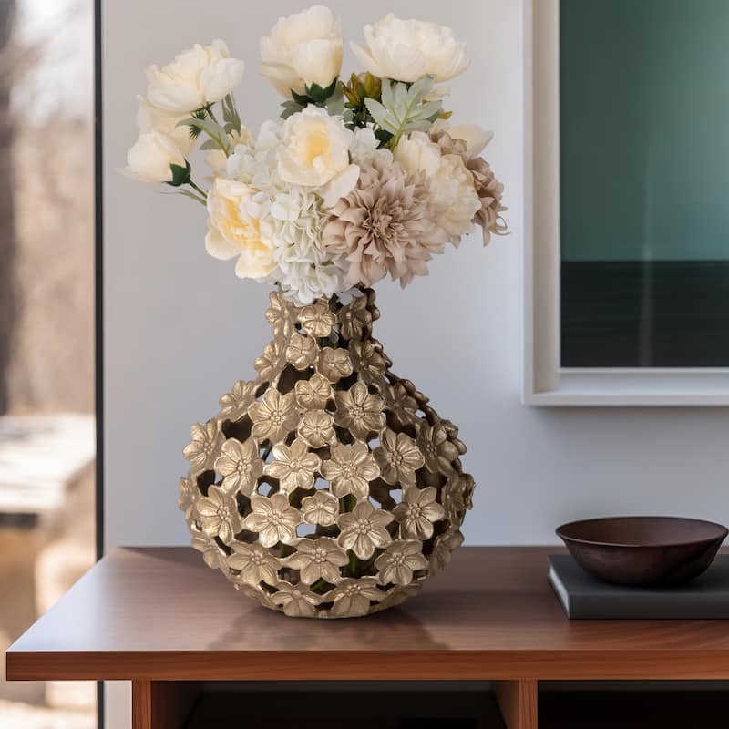 Aluminum Decorative Vase Floral Openwork Design Glam Style Modern