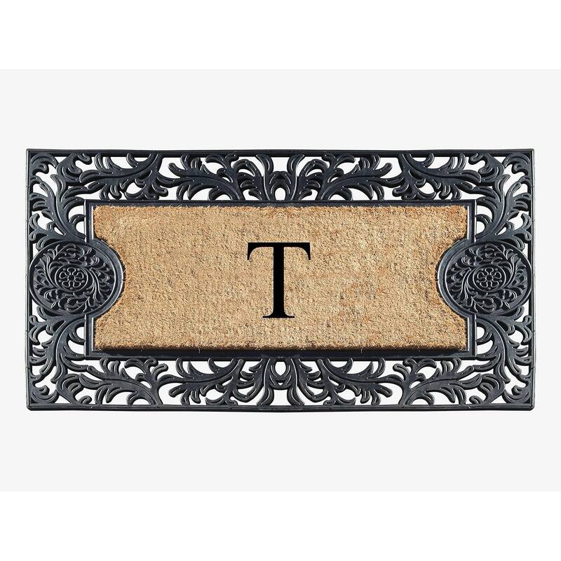 A1HC Floral Border Rubber and Coir Large Outdoor Durable Monogrammed Doormat, Black - 23" X 38"
