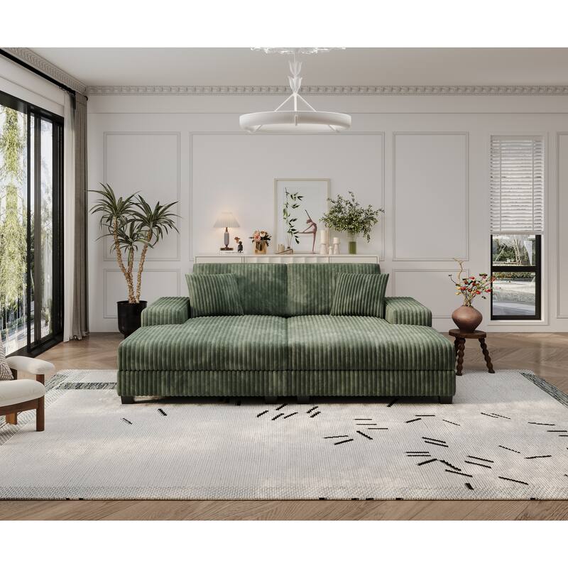Convertible Combination Corduroy Sofa, Green, Wood Frame, 80x61x33 Inches - Multi-Color