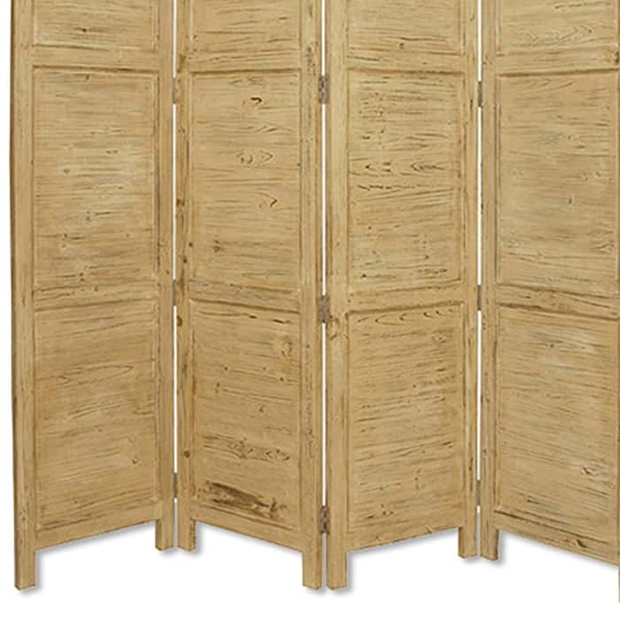 Wooden 4 Panel Foldable Floor Screen with Textured Panels, Yellow
