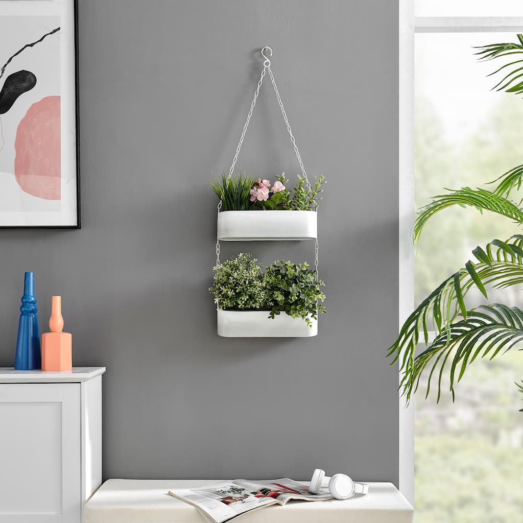Danya B. Two-Tier Hanging White Metal Trough Wall Planter