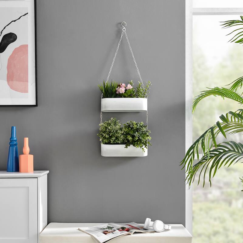 Danya B. Two-Tier Hanging White Metal Trough Wall Planter