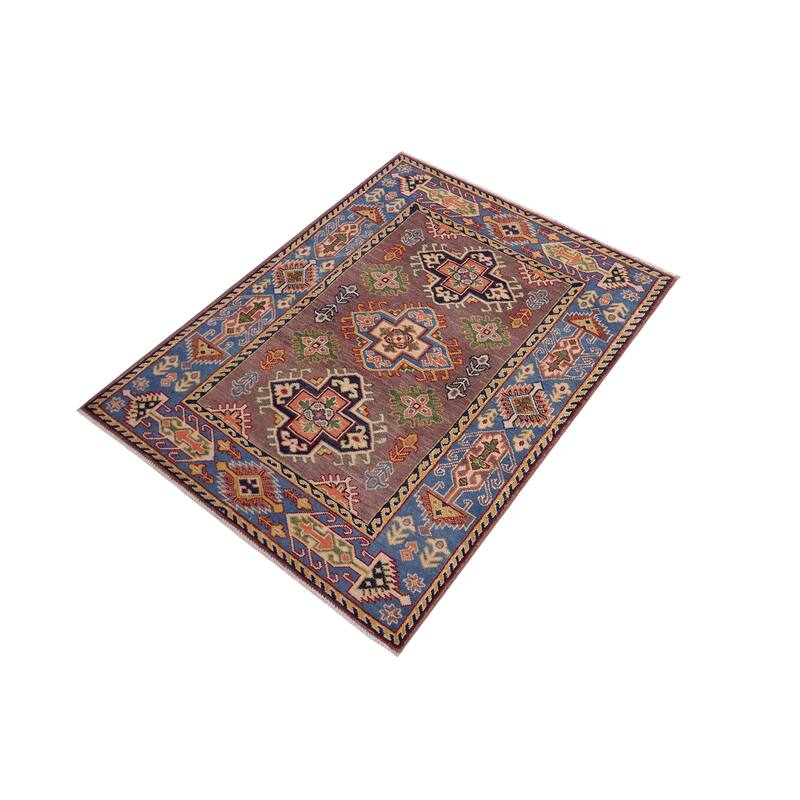 Southwestern Kazak Rose Gray/Light Blue Wool Rug - 3'3'' x 5'1''