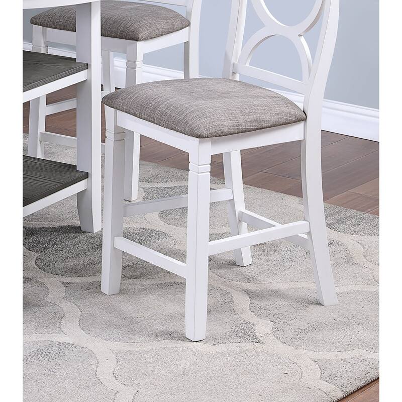 Counter Height Dining Table w Storage Shelve 4x Chairs Padded Seat Unique Design Back 5pc Dining Set White Color