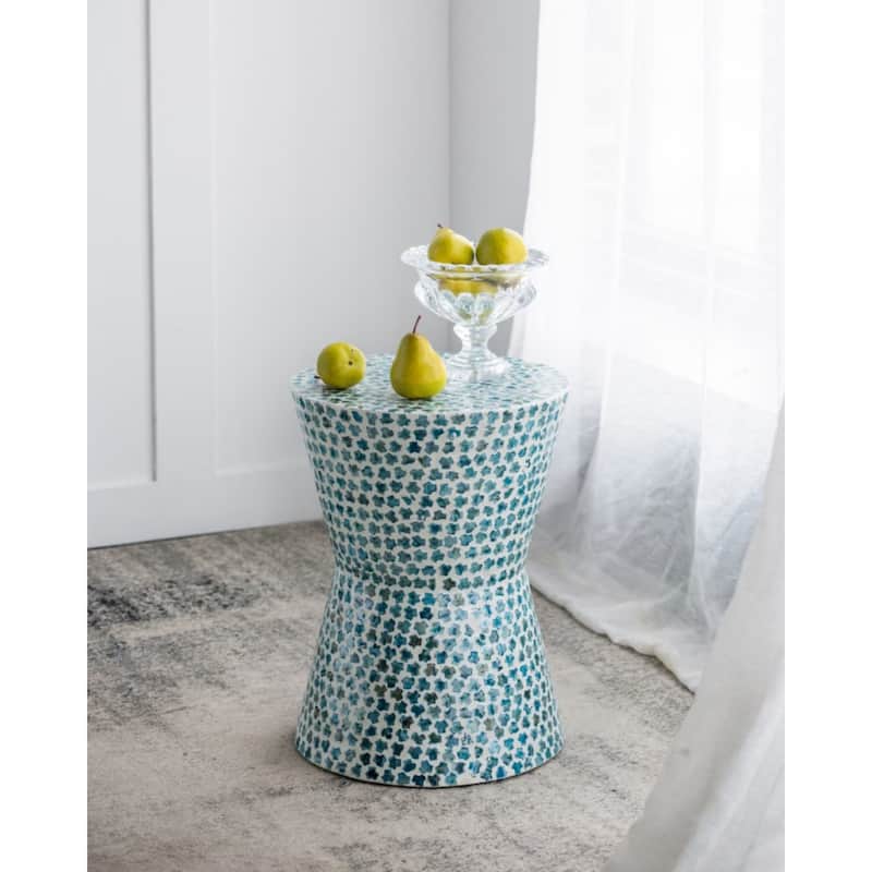 Tapered Round Capiz Shell Inlay Accent Stool - 19.75" - Blue and White